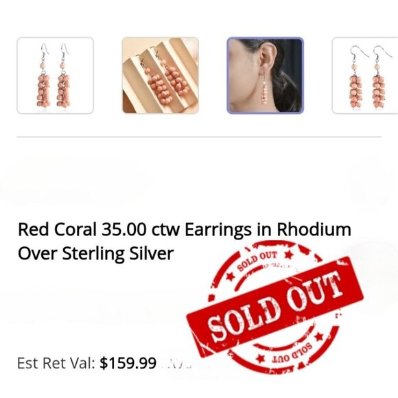 Red Coral ✦ Dangle Earrings ✦ 3.50 CTW Rhodium Sterling Silver French Hooks NWT - Picture 6 of 7